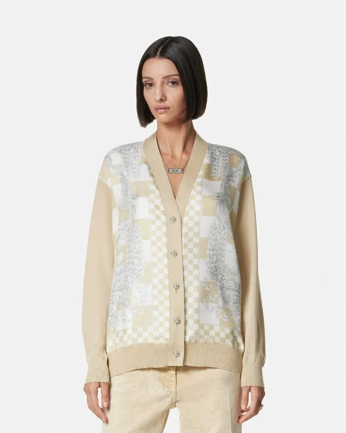 Versace Knitwear Medusa Contrasto Knit Cardigan Beige 8211 Women Versace Knitwear Medusa Contrasto Knit Cardigan Beige 8211 Women