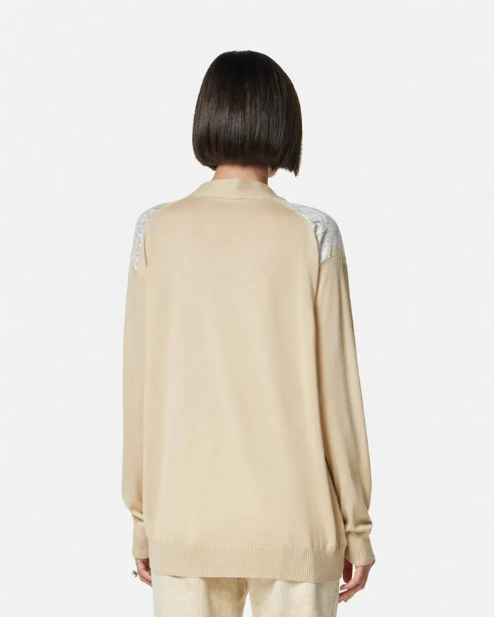 Versace Knitwear Medusa Contrasto Knit Cardigan Beige 8211 Women Versace Knitwear Medusa Contrasto Knit Cardigan Beige 8211 Women