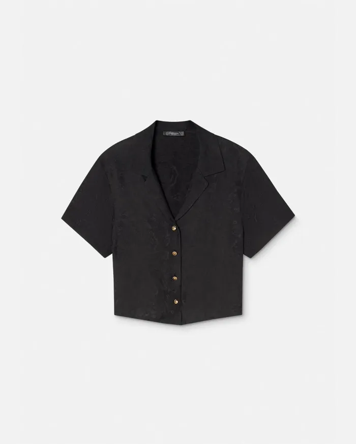 Versace Loungewear and Pajamas Barocco Jacquard Crop Pyjama Top Black 8211 Women