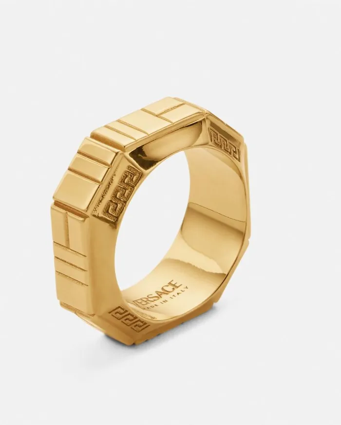 Versace Rings Greca Quilting Ring Light Gold 8211 WomenMen Versace Rings Greca Quilting Ring Light Gold 8211 WomenMen