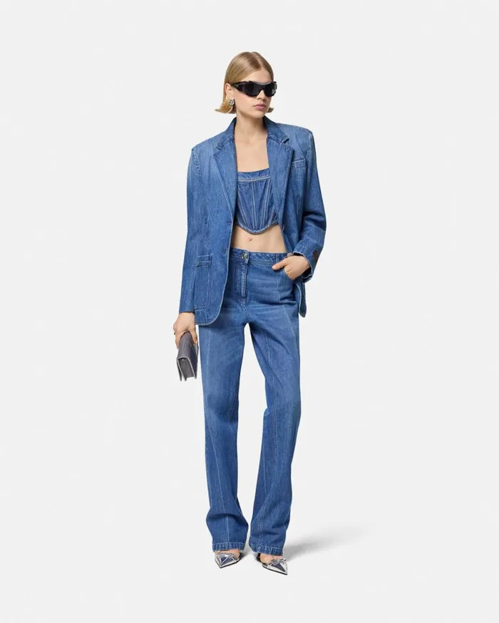 Versace Shirts and Tops Medusa 03995 Denim Corset Top Blue 8211 Women Versace Shirts and Tops Medusa 03995 Denim Corset Top Blue 8211 Women