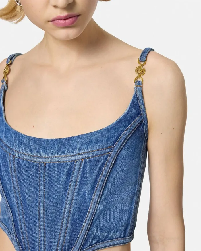 Versace Shirts and Tops Medusa 03995 Denim Corset Top Blue 8211 Women Versace Shirts and Tops Medusa 03995 Denim Corset Top Blue 8211 Women