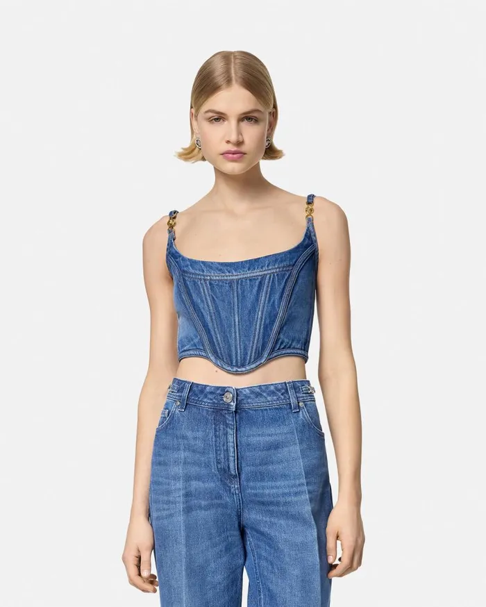 Versace Shirts and Tops Medusa 03995 Denim Corset Top Blue 8211 Women Versace Shirts and Tops Medusa 03995 Denim Corset Top Blue 8211 Women