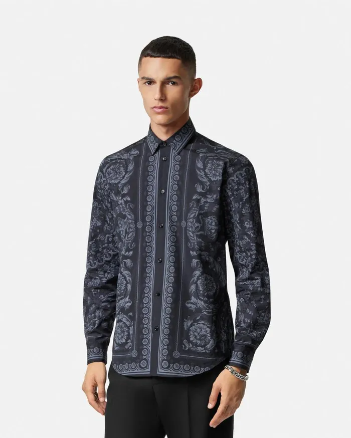 Versace Shirts Cotton Barocco Shirt Blackprint 8211 Men Versace Shirts Cotton Barocco Shirt Blackprint 8211 Men