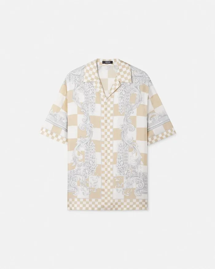 Versace Shirts Medusa Contrasto Silk Shirt Beigeprint 8211 Men