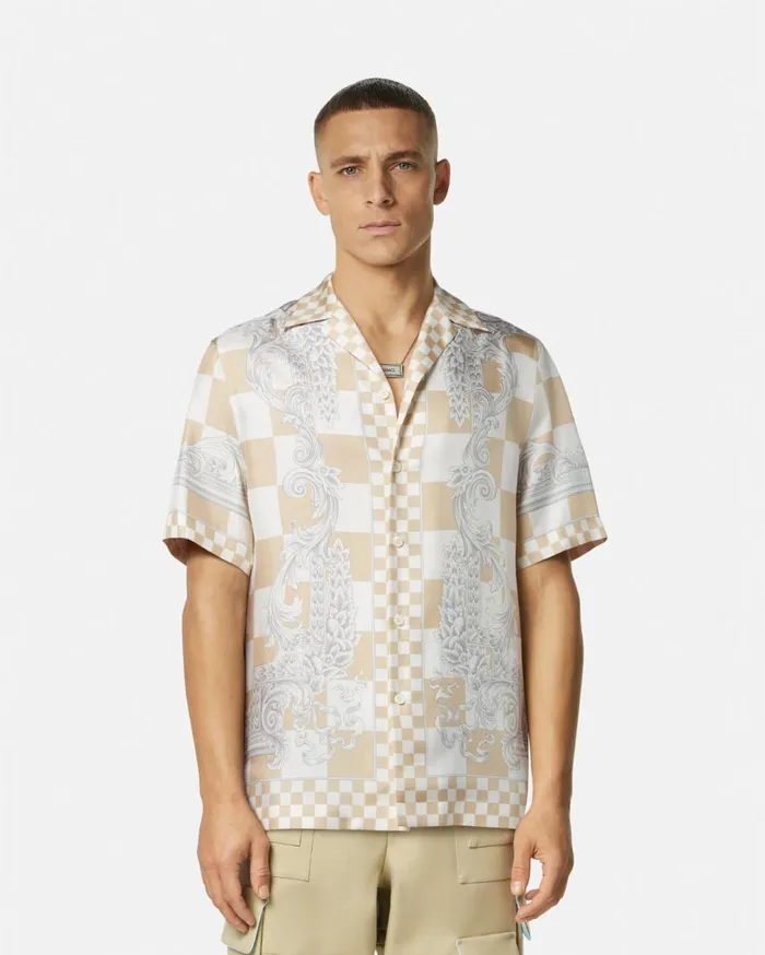 Versace Shirts Medusa Contrasto Silk Shirt Beigeprint 8211 Men Versace Shirts Medusa Contrasto Silk Shirt Beigeprint 8211 Men