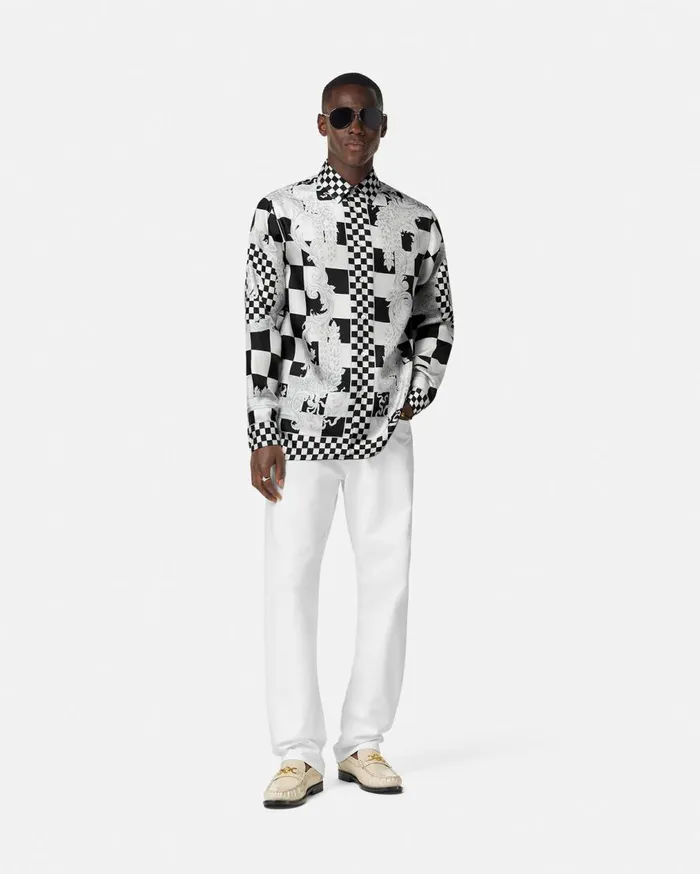 Versace Shirts Medusa Contrasto Silk Shirt Blackprint 8211 Men Versace Shirts Medusa Contrasto Silk Shirt Blackprint 8211 Men