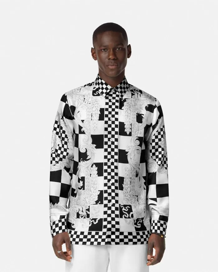 Versace Shirts Medusa Contrasto Silk Shirt Blackprint 8211 Men Versace Shirts Medusa Contrasto Silk Shirt Blackprint 8211 Men