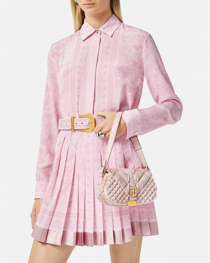 Versace Shoulder and Crossbody Greca Goddess Velvet Mini Bag Pink 8211 Women Versace Shoulder and Crossbody Greca Goddess Velvet Mini Bag Pink 8211 Women
