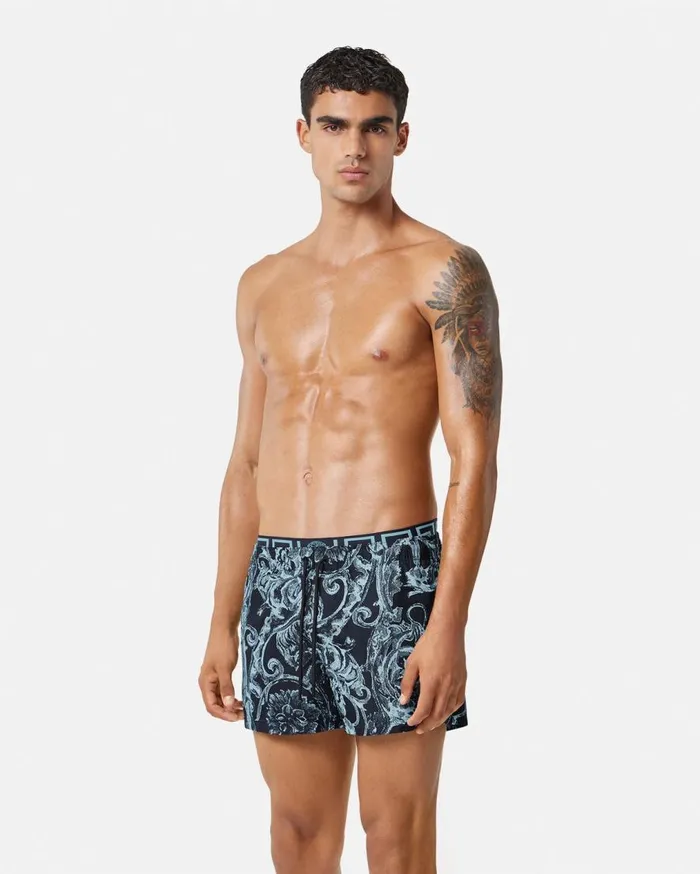 Versace Swimwear Barocco Stencil Swim Shorts Blueprint 8211 Men Versace Swimwear Barocco Stencil Swim Shorts Blueprint 8211 Men