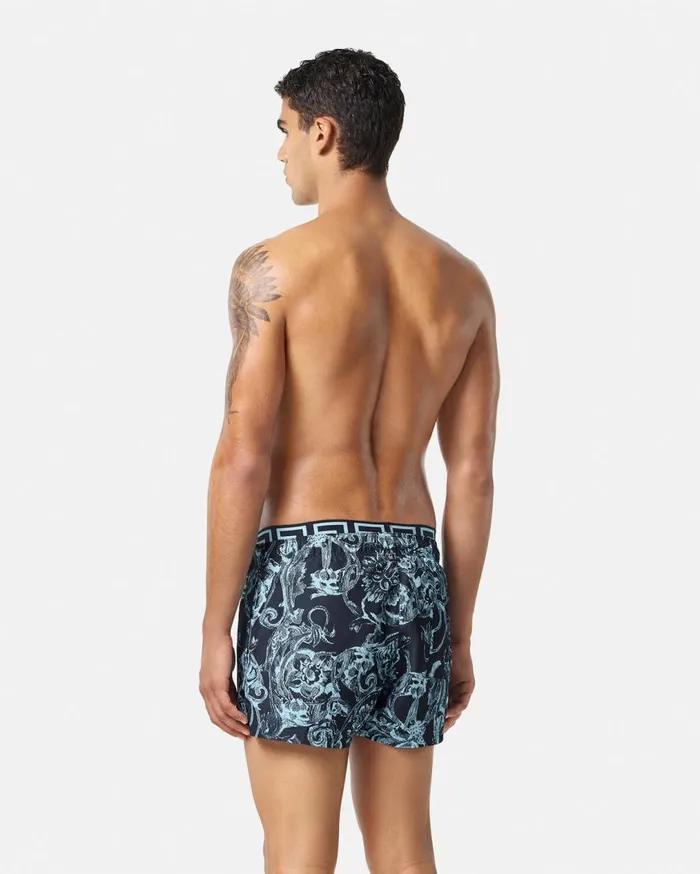 Versace Swimwear Barocco Stencil Swim Shorts Blueprint 8211 Men Versace Swimwear Barocco Stencil Swim Shorts Blueprint 8211 Men