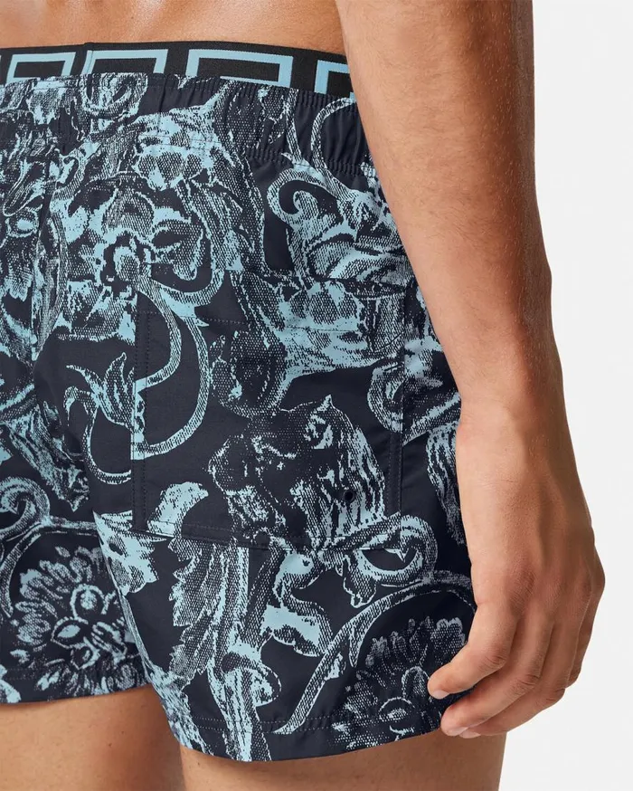 Versace Swimwear Barocco Stencil Swim Shorts Blueprint 8211 Men Versace Swimwear Barocco Stencil Swim Shorts Blueprint 8211 Men