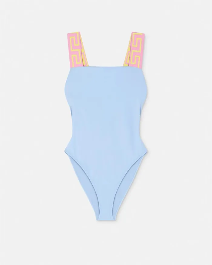 Versace Swimwear Greca Border OnePiece Swimsuit Light Blue 8211 Women