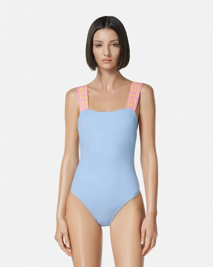 Versace Swimwear Greca Border OnePiece Swimsuit Light Blue 8211 Women Versace Swimwear Greca Border OnePiece Swimsuit Light Blue 8211 Women