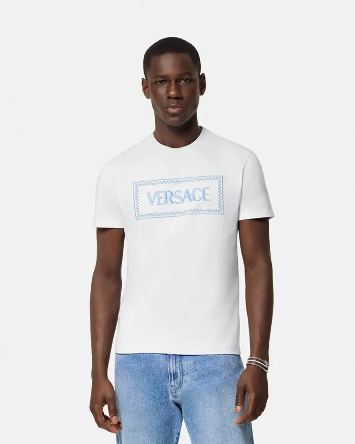 Versace TShirts and Polos Embroidered Logo TShirt White 8211 Men Versace TShirts and Polos Embroidered Logo TShirt White 8211 Men