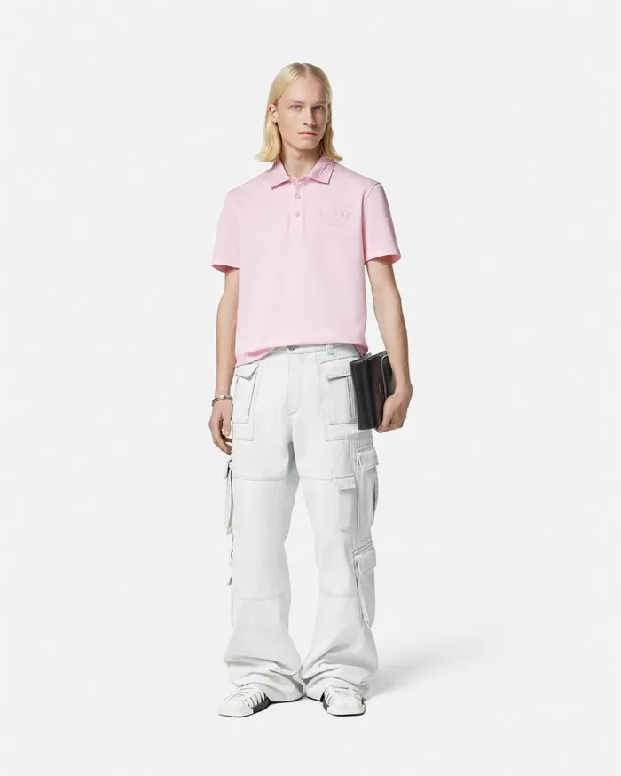 Versace TShirts and Polos Versace Milano Stamp Polo Shirt Light Pink 8211 Men Versace TShirts and Polos Versace Milano Stamp Polo Shirt Light Pink 8211 Men