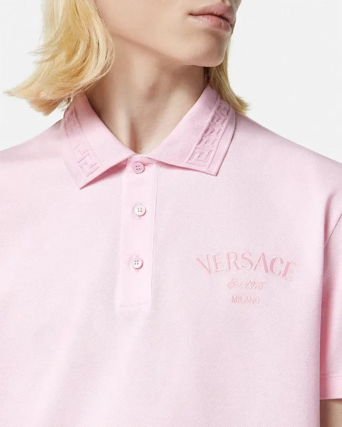 Versace TShirts and Polos Versace Milano Stamp Polo Shirt Light Pink 8211 Men Versace TShirts and Polos Versace Milano Stamp Polo Shirt Light Pink 8211 Men