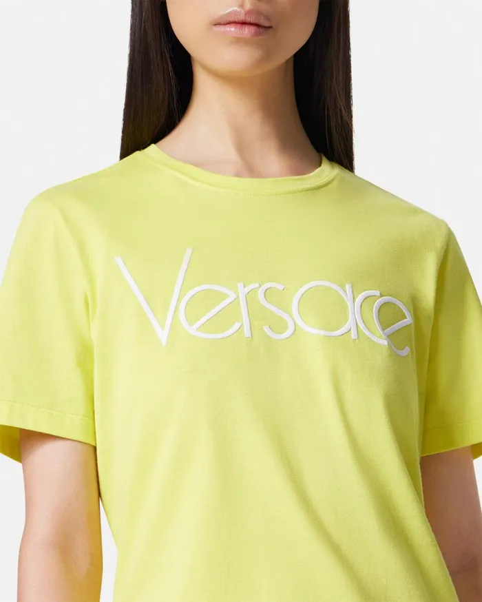 Versace TShirts and Sweatshirts 1978 ReEdition Logo TShirt Yellow 8211 Women Versace TShirts and Sweatshirts 1978 ReEdition Logo TShirt Yellow 8211 Women