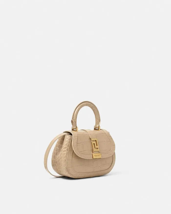Versace Top Handle CrocEffect Greca Goddess Mini Bag Beige 8211 Women Versace Top Handle CrocEffect Greca Goddess Mini Bag Beige 8211 Women