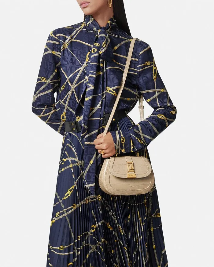 Versace Top Handle CrocEffect Greca Goddess Mini Bag Beige 8211 Women Versace Top Handle CrocEffect Greca Goddess Mini Bag Beige 8211 Women