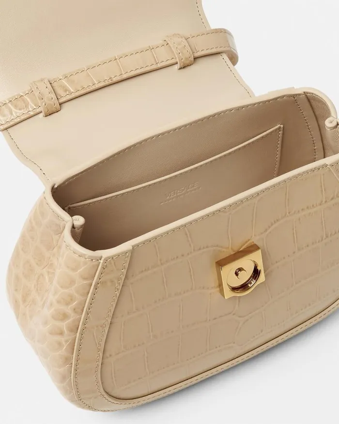 Versace Top Handle CrocEffect Greca Goddess Mini Bag Beige 8211 Women Versace Top Handle CrocEffect Greca Goddess Mini Bag Beige 8211 Women