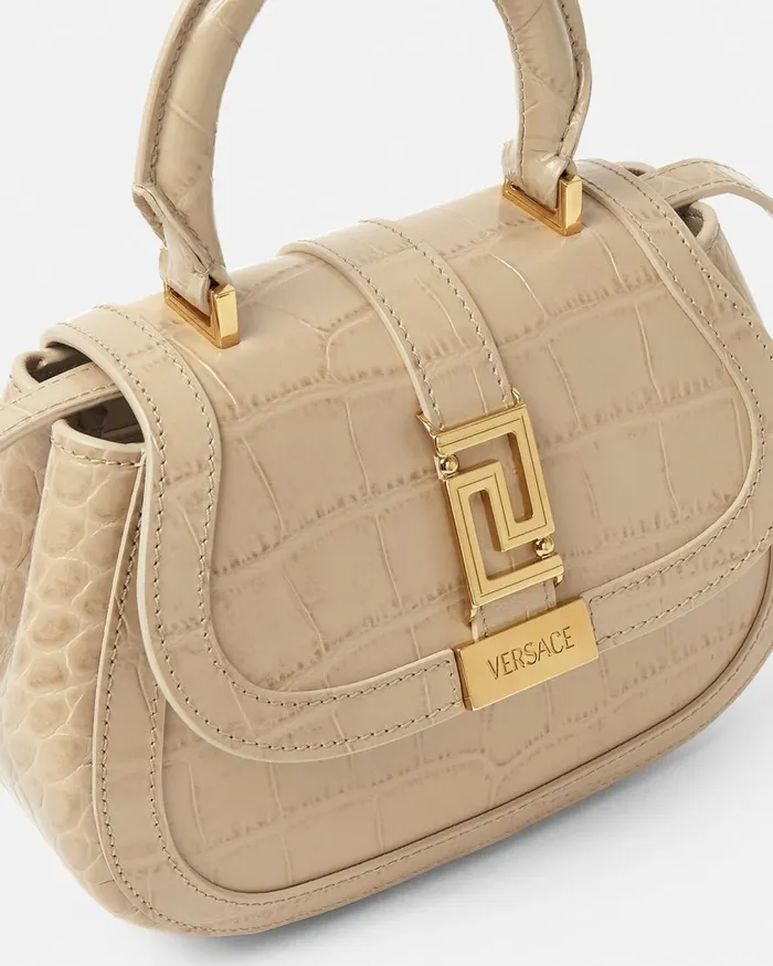 Versace Top Handle CrocEffect Greca Goddess Mini Bag Beige 8211 Women Versace Top Handle CrocEffect Greca Goddess Mini Bag Beige 8211 Women