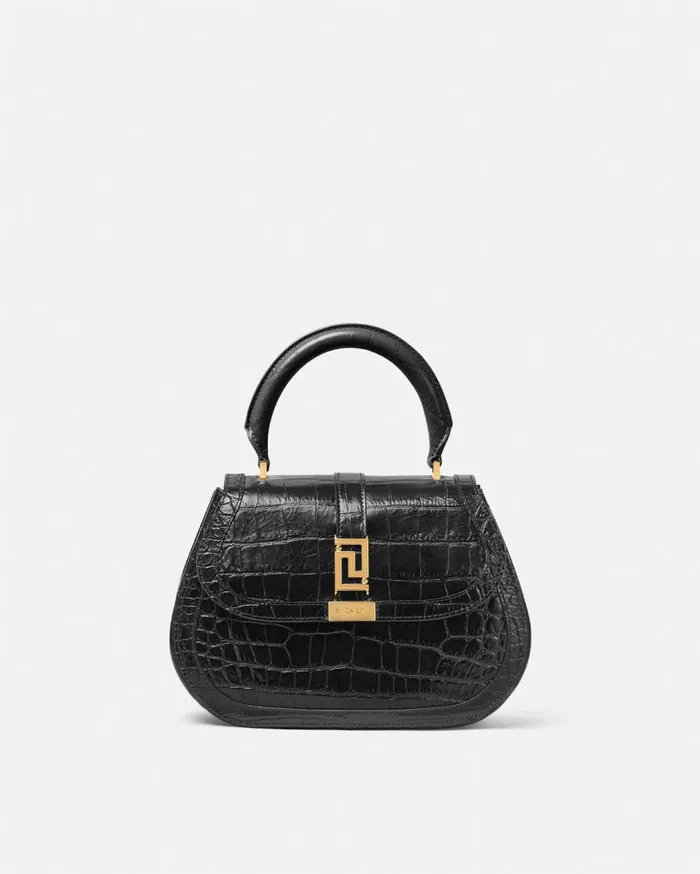 Versace Top Handle CrocEffect Greca Goddess Top Handle Bag Blackgold 8211 Women