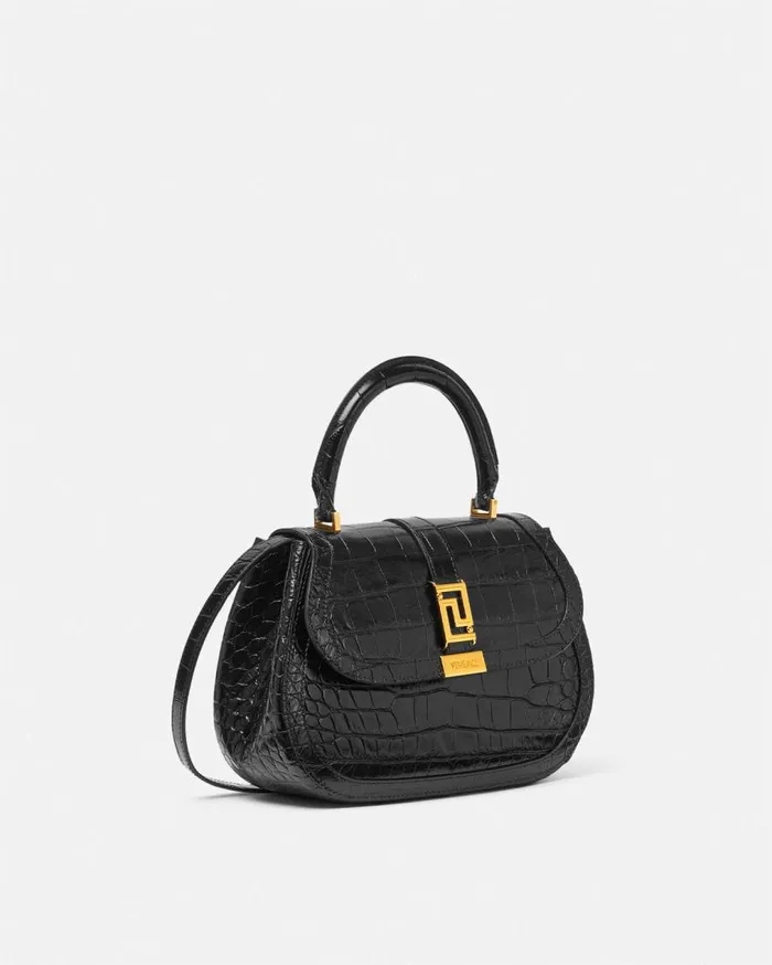 Versace Top Handle CrocEffect Greca Goddess Top Handle Bag Blackgold 8211 Women Versace Top Handle CrocEffect Greca Goddess Top Handle Bag Blackgold 8211 Women