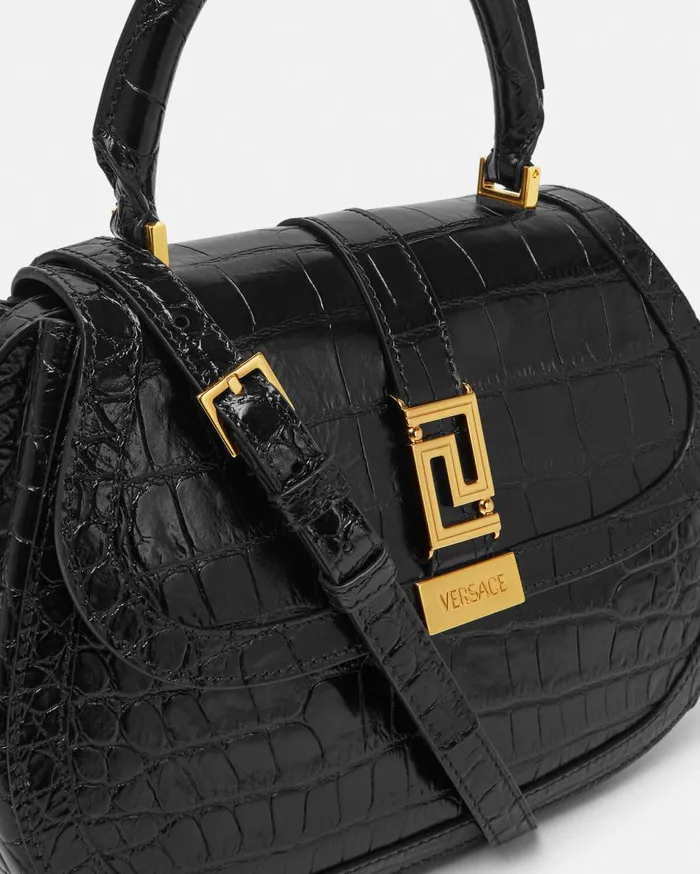 Versace Top Handle CrocEffect Greca Goddess Top Handle Bag Blackgold 8211 Women Versace Top Handle CrocEffect Greca Goddess Top Handle Bag Blackgold 8211 Women