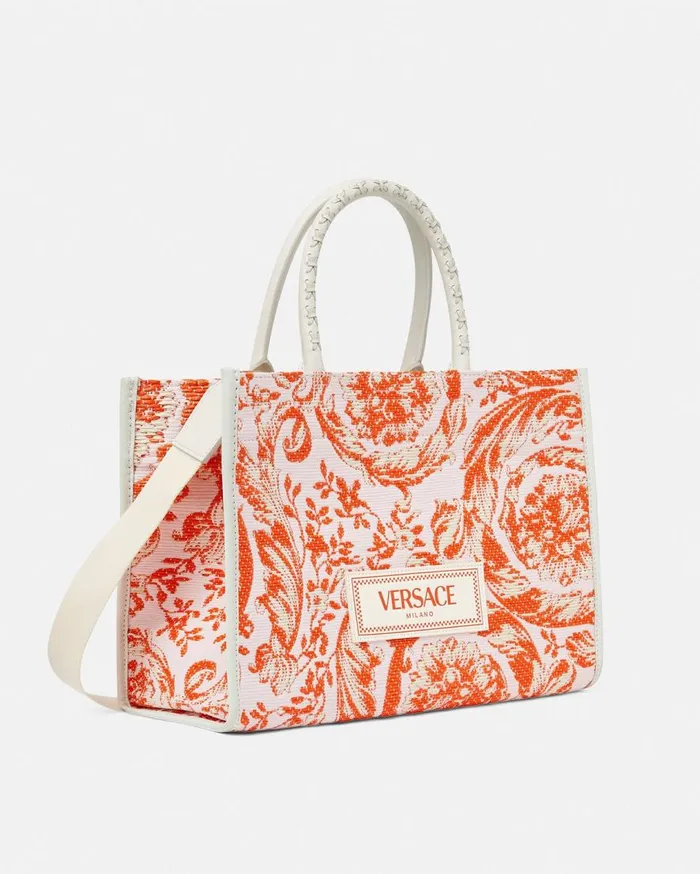 Versace Totes Barocco Athena Raffia Medium Tote Bag Coral 8211 WomenMen Versace Totes Barocco Athena Raffia Medium Tote Bag Coral 8211 WomenMen