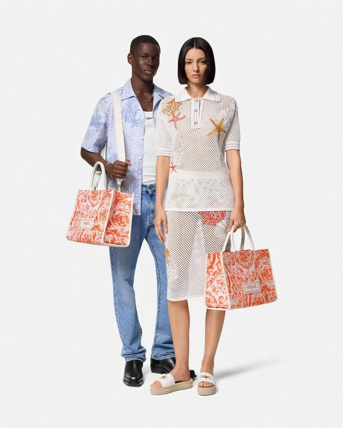 Versace Totes Barocco Athena Raffia Medium Tote Bag Coral 8211 WomenMen Versace Totes Barocco Athena Raffia Medium Tote Bag Coral 8211 WomenMen