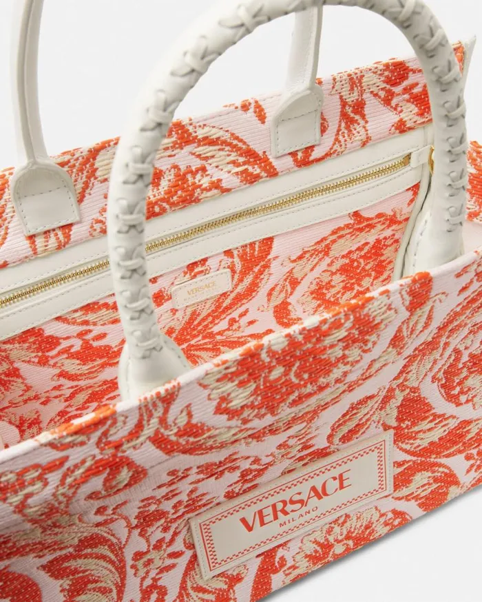 Versace Totes Barocco Athena Raffia Medium Tote Bag Coral 8211 WomenMen Versace Totes Barocco Athena Raffia Medium Tote Bag Coral 8211 WomenMen