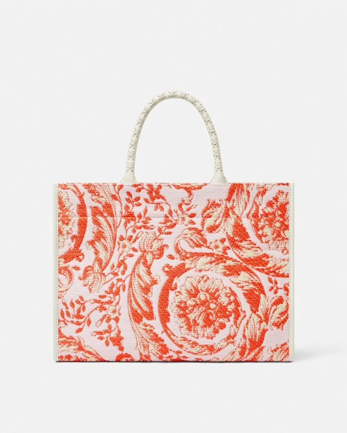 Versace Totes Barocco Athena Raffia Medium Tote Bag Coral 8211 WomenMen Versace Totes Barocco Athena Raffia Medium Tote Bag Coral 8211 WomenMen