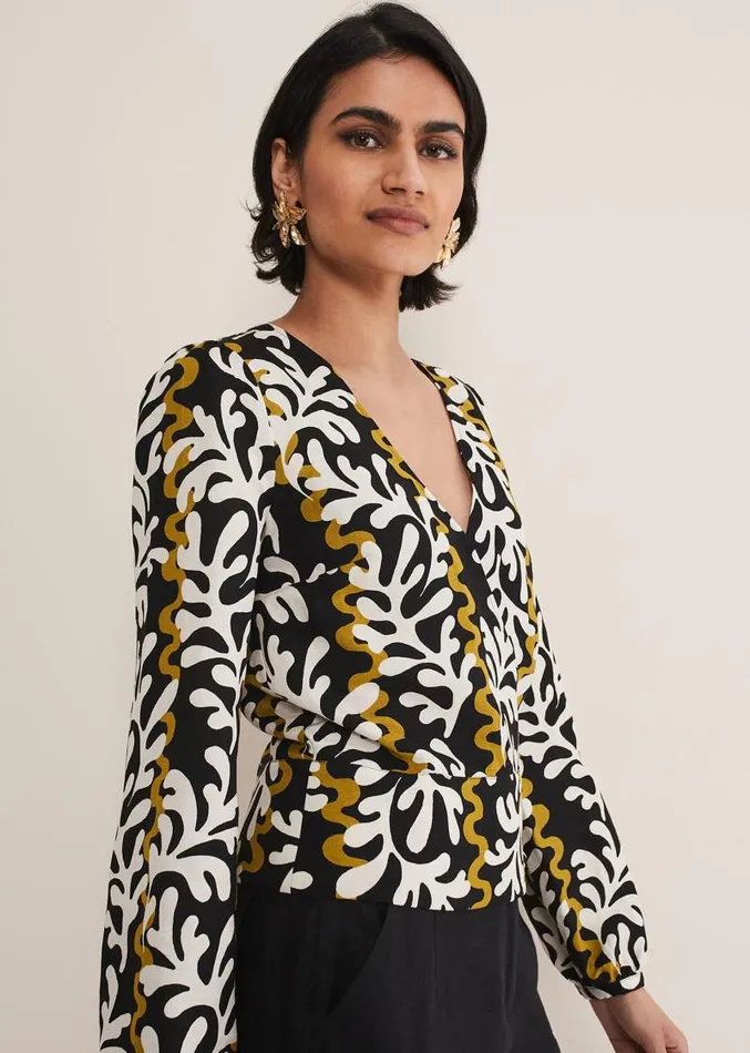 Vienna Linen Wrap Blouse Blackmulti Women Phase Eight Shirts and Blouses