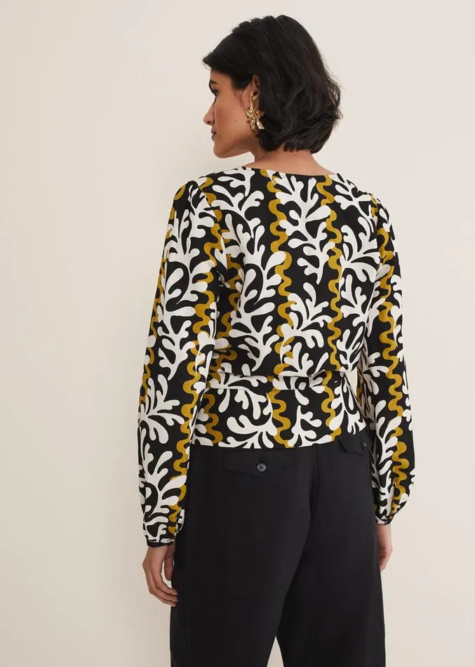 Vienna Linen Wrap Blouse Blackmulti Women Phase Eight Shirts and Blouses