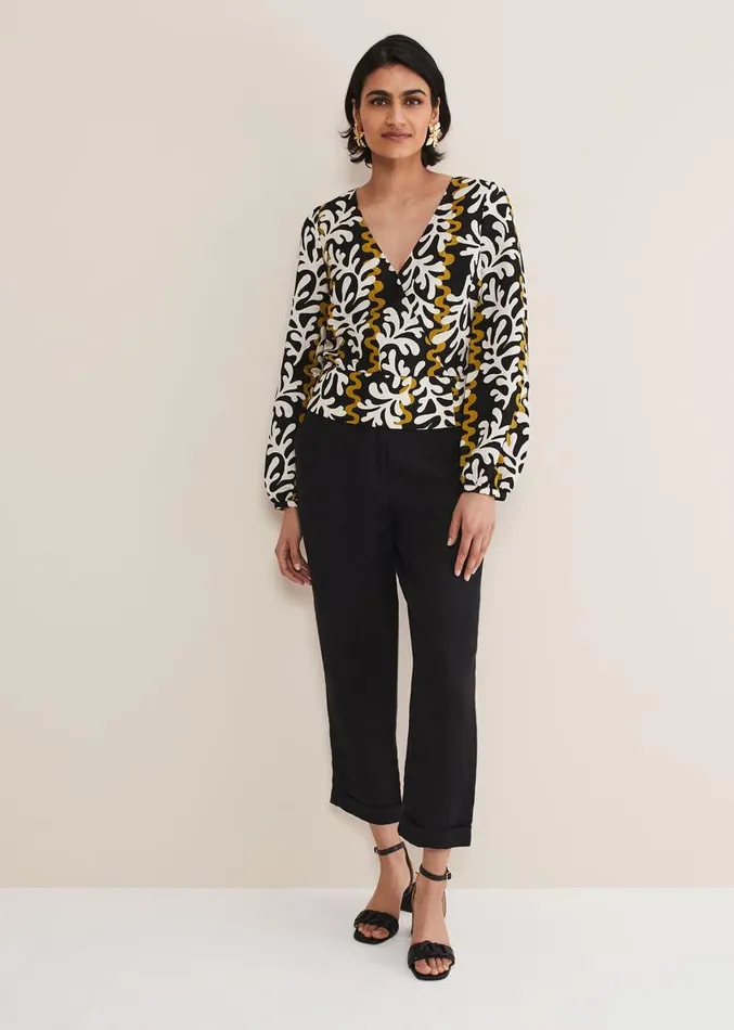 Vienna Linen Wrap Blouse Blackmulti Women Phase Eight Shirts and Blouses