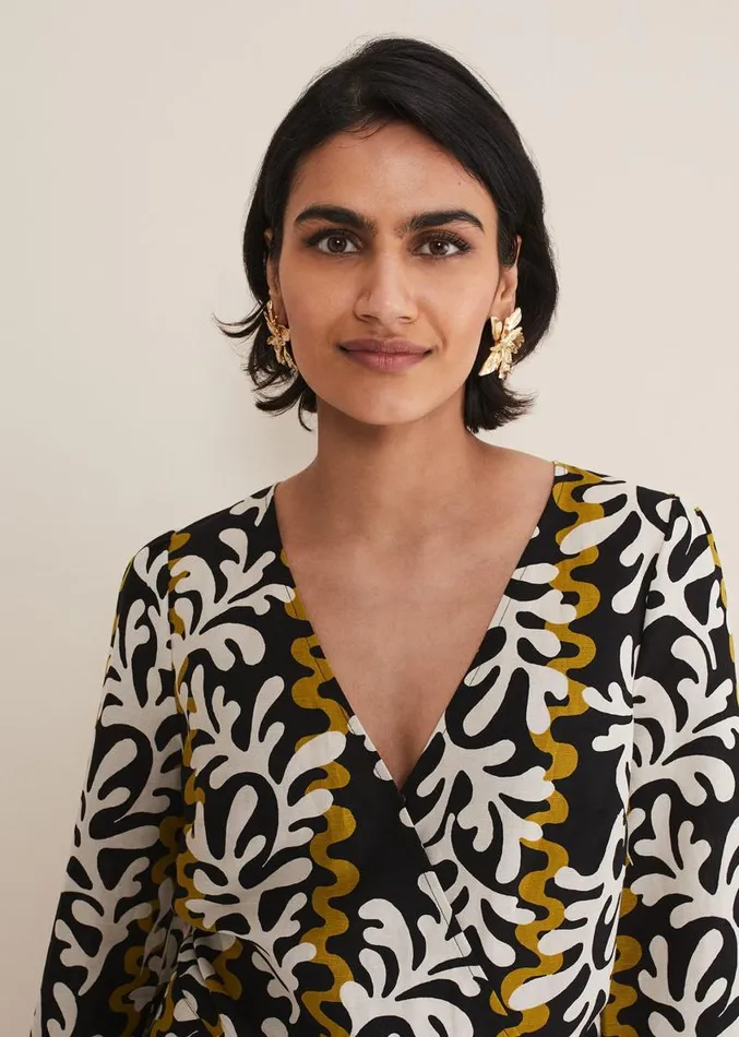 Vienna Linen Wrap Blouse Blackmulti Women Phase Eight Shirts and Blouses