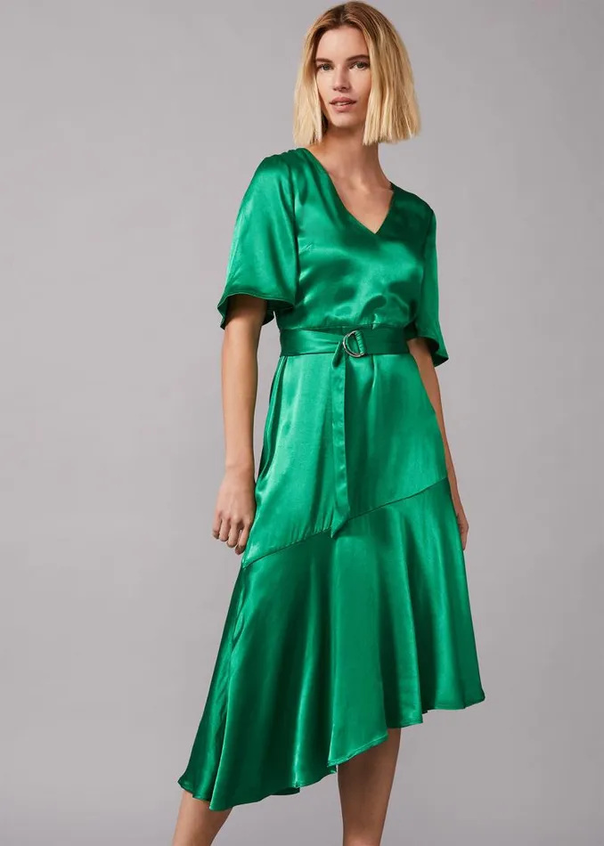 Vivola Satin Dress Emerald Women Phase Eight Knitwear