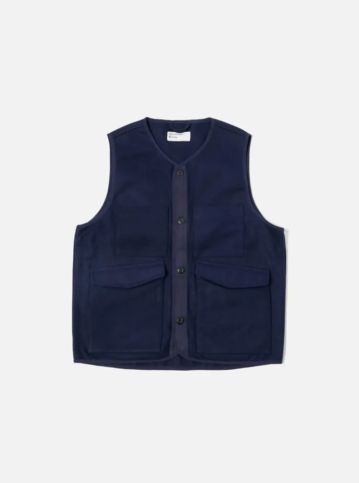 Waistcoats and Gilets Men Universal Works Universal Works 4 Pocket Gilet In Navy Melton