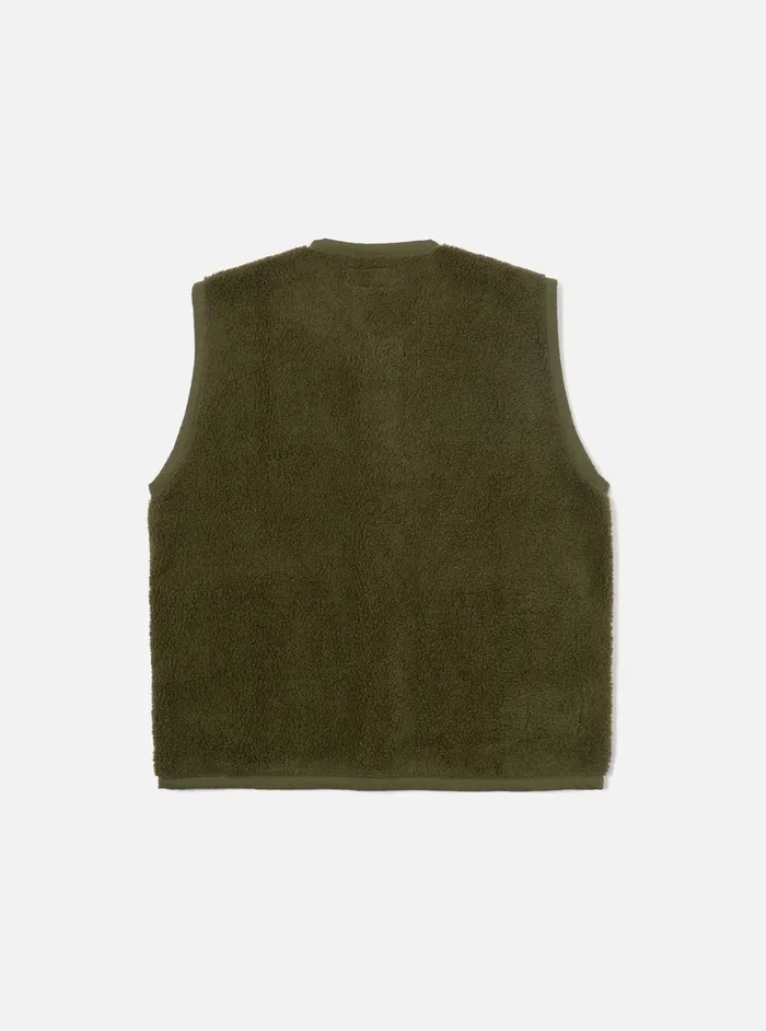 Waistcoats and Gilets Men Universal Works Universal Works Lancaster Gilet In Olive Mountain Fleece