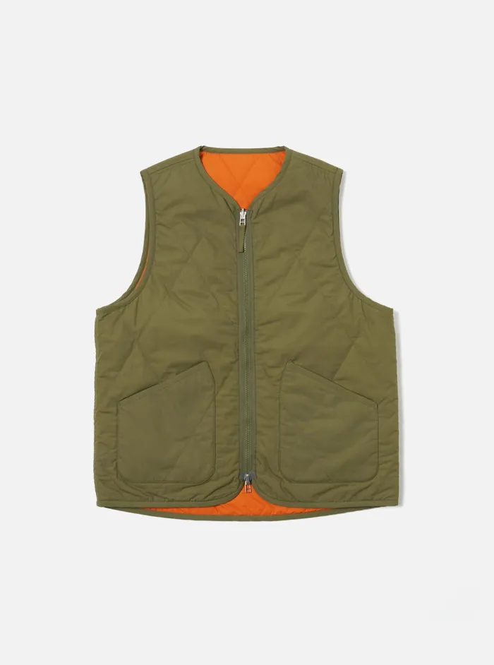 Waistcoats and Gilets Men Universal Works Universal Works Reversible Military Liner Gilet In OliveOrange Recycled Polytech