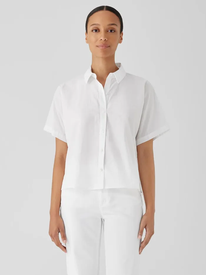 Washed Organic Cotton Poplin ShortSleeve Shirt White Women Eileen Fisher Tops and Tees