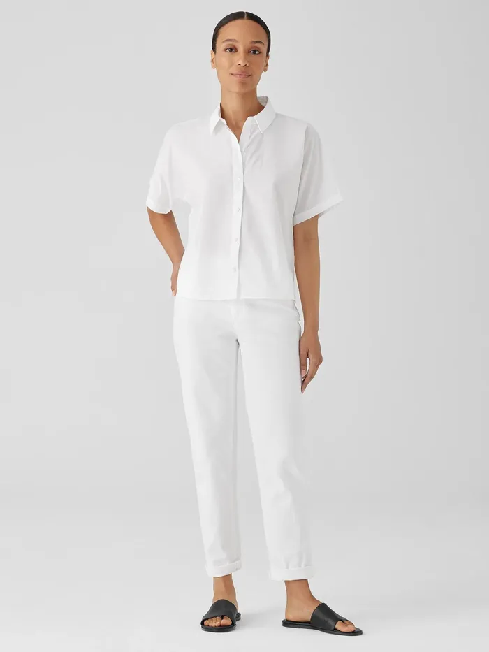 Washed Organic Cotton Poplin ShortSleeve Shirt White Women Eileen Fisher Tops and Tees