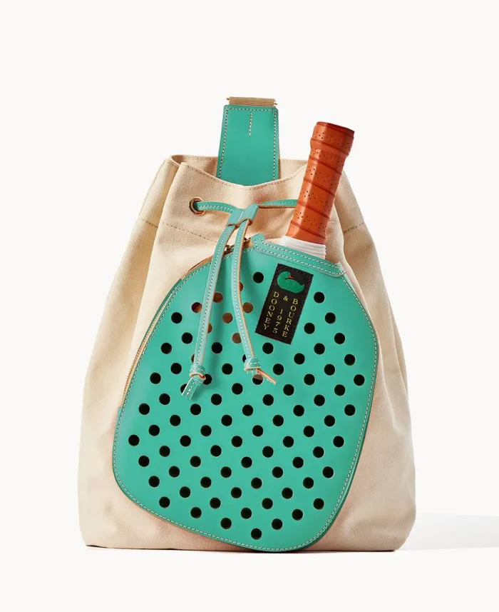 Woman Canvas Pickleball Sling Natural Aqua Dooney and Bourke Shoulder Bags