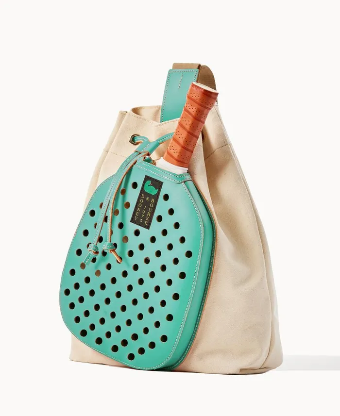 Woman Canvas Pickleball Sling Natural Aqua Dooney and Bourke Shoulder Bags Woman Canvas Pickleball Sling Natural Aqua Dooney and Bourke Shoulder Bags