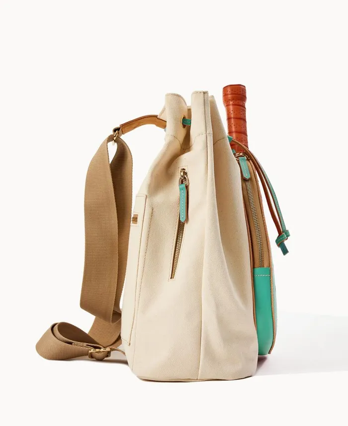 Woman Canvas Pickleball Sling Natural Aqua Dooney and Bourke Shoulder Bags Woman Canvas Pickleball Sling Natural Aqua Dooney and Bourke Shoulder Bags