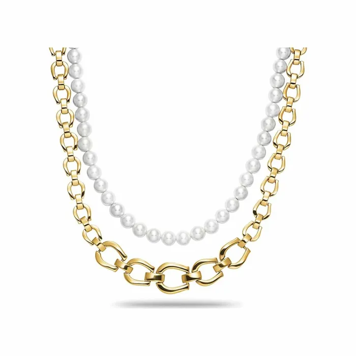 Women Aigner Jewelry Double Necklace With Pearls And Logos