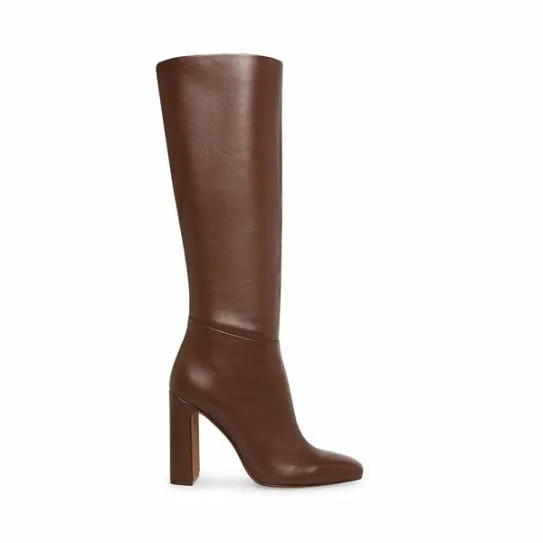 Women ALLY BROWN LEATHER Brown Leather Steve Madden Boots and Booties