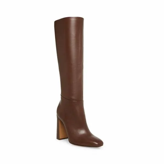 Women ALLY BROWN LEATHER Brown Leather Steve Madden Boots and Booties Women ALLY BROWN LEATHER Brown Leather Steve Madden Boots and Booties