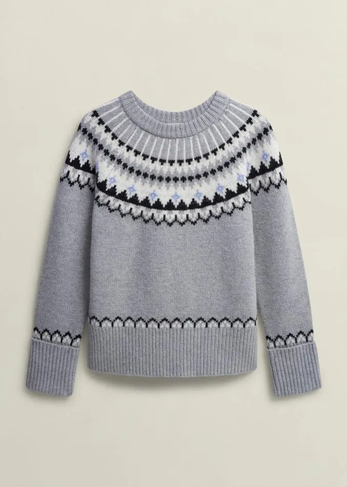 Women Anya Fairisle Jumper With Alpaca Mid Grey Marl Hobbs Jumpers and Cardigans